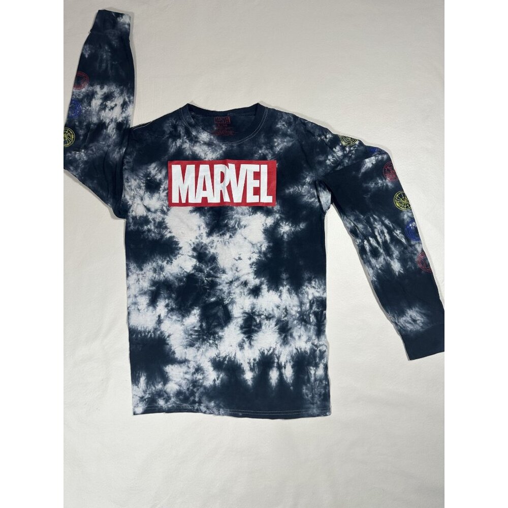 💥 Marvel Logo Blue Tie Dye Long Sleeve Graphic T-Shirt Small 💥 - Picture 4 of 6